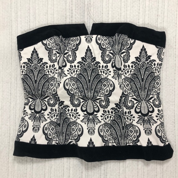 White House Black Market Tops - White House Black Market Damask Paisley Velvet Trim Lace Up Corset Top Size 4